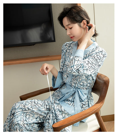 Long Sleeve Ice Silk Classic Style Silk Sexy Home Wear Can Be Worn Outside