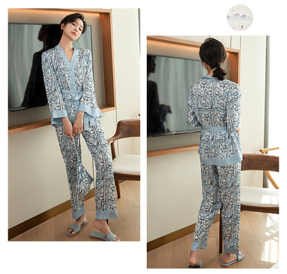 Long Sleeve Ice Silk Classic Style Silk Sexy Home Wear Can Be Worn Outside