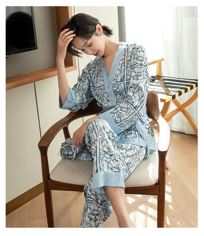Long Sleeve Ice Silk Classic Style Silk Sexy Home Wear Can Be Worn Outside