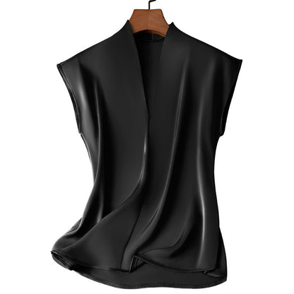 Silk V-neck Shirt Western Style Loose Sleeveless T-shirt