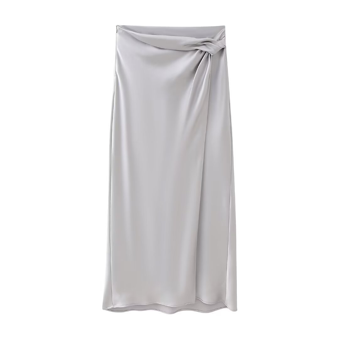 Women's Silk Satin Top Bow Tie Midi Dress