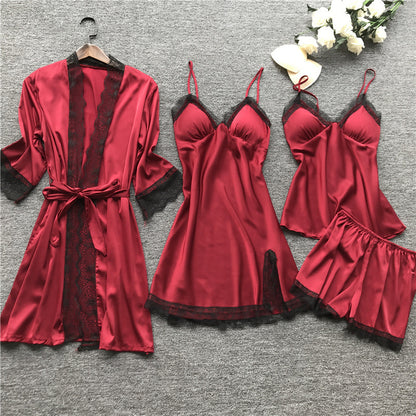 Silk pajama four piece set