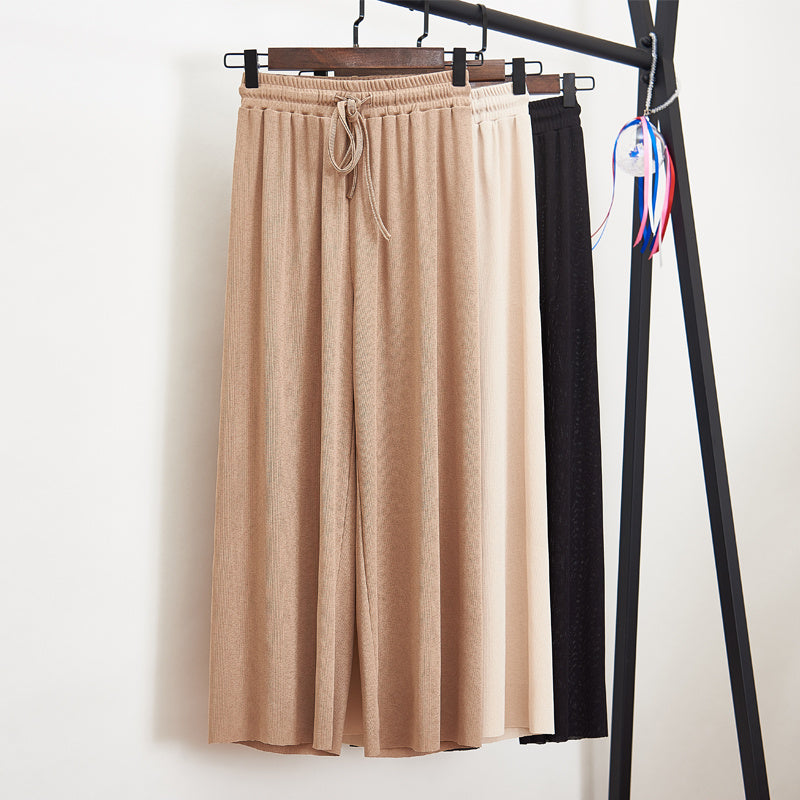 Ice silk high waist wide leg pants