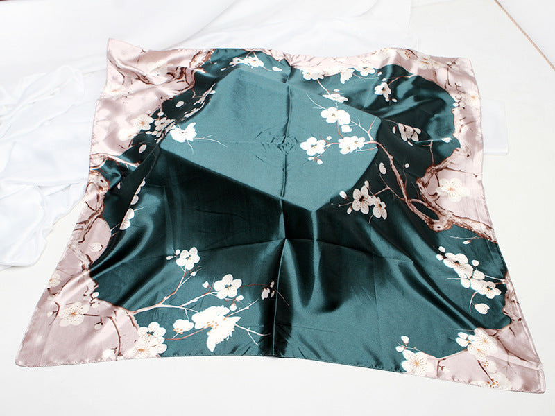Imitation Silk Small Square Scarf Retro Printing Shawl