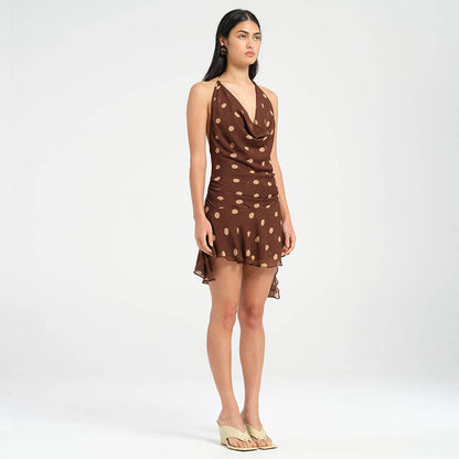Vivara Dot Chiffon Halter Dress