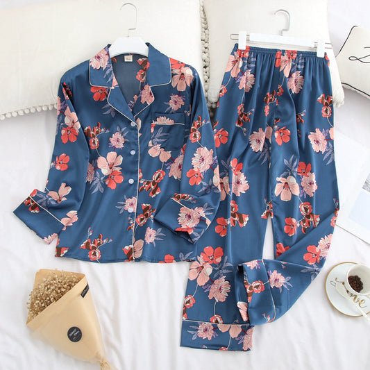 Spring and Autumn Ice Silk Homewear Set