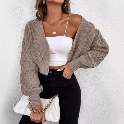 Solid Color Design Drop-shoulder Sleeve Knitted Cardigan