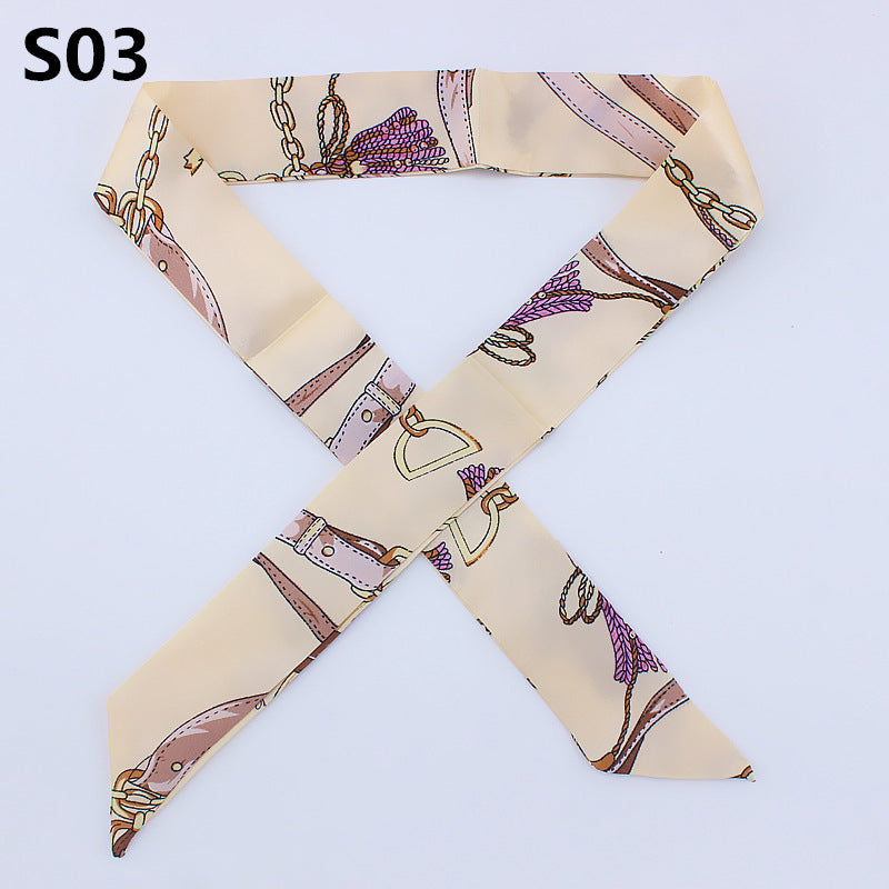 Slender Tied bag handle silk scarf small ribbon