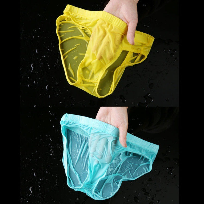 Simple Solid Color Men's Seamless Ice Silk Transparent Shorts