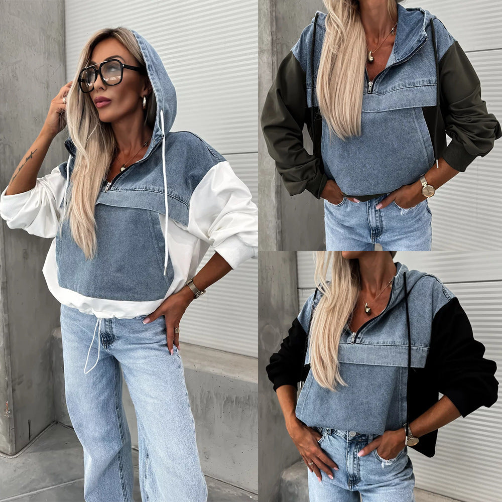 DenimEase Hooded Sweater