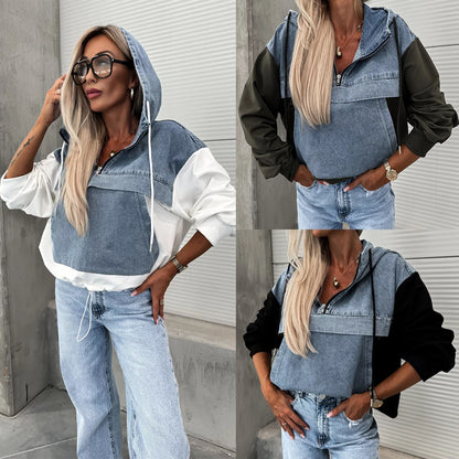 DenimEase Hooded Sweater