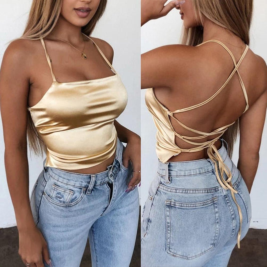 Pure color women's simulation silk sling top