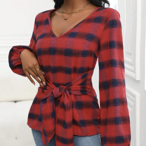 CheckFlair Bow Blouse