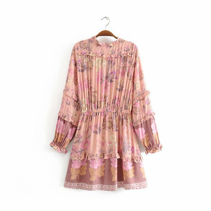 Cotton silk tassel lace up dress