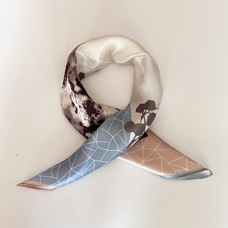 Silk Scarf Women's Spring And Summer New Fashion Professional All-match Printing Satin Silk Small Square Scarf Soft Scarf