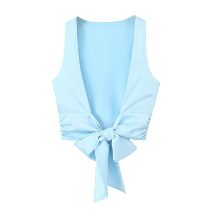 Women's Silk Satin Texture Backless Small Top