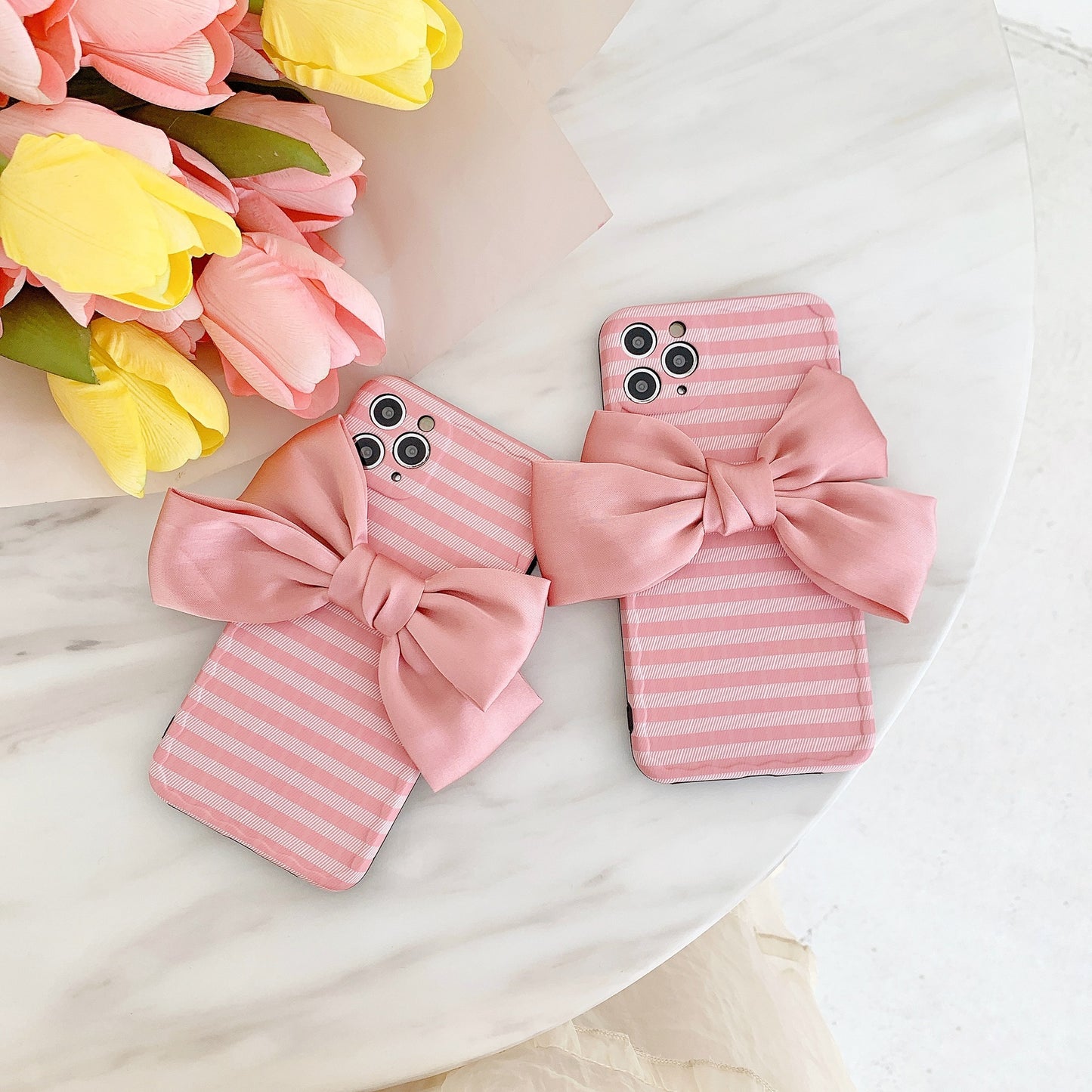 Ins Wind Striped Silk Bowknot Phone Case