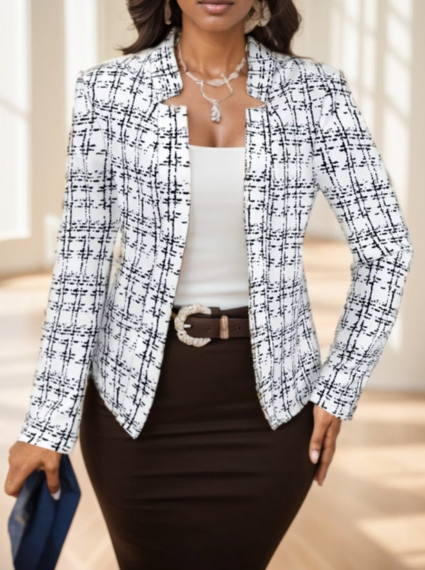 : NobleCheck Open-Front Blazer