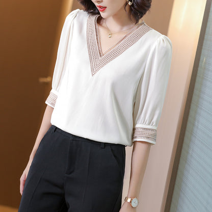 Temperament V-neck silk shirt