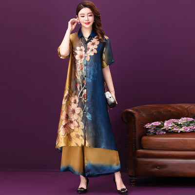 Cardigan silk Cheongsam two-piece set