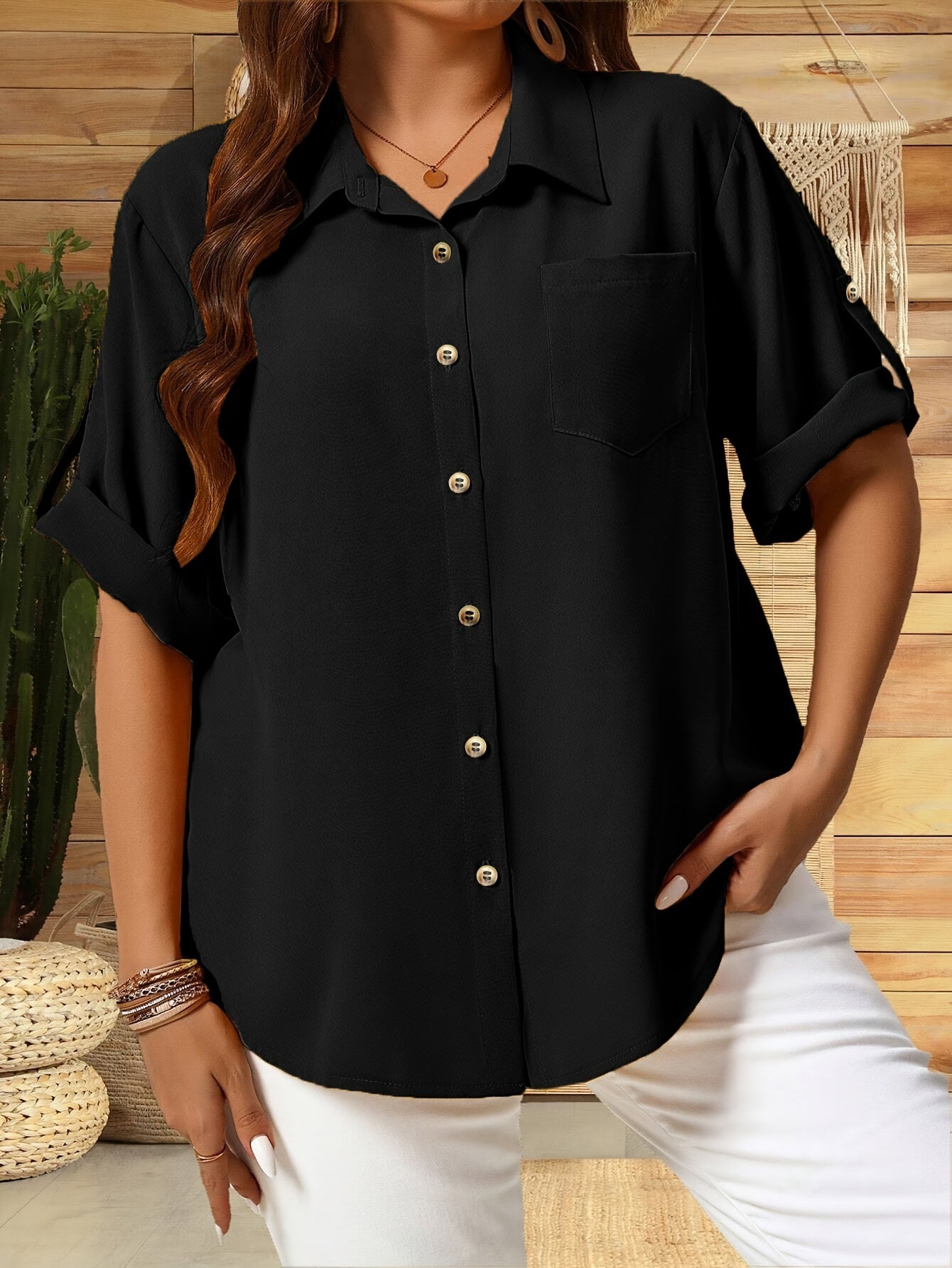 Breezelane Button Collar Blouse