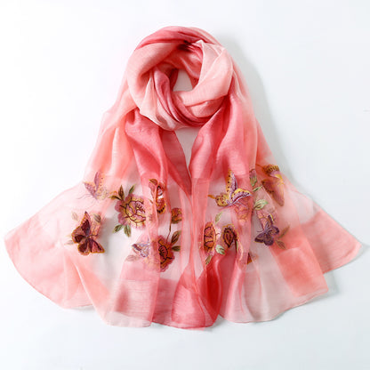 Silk scarf with wild embroidery in spring