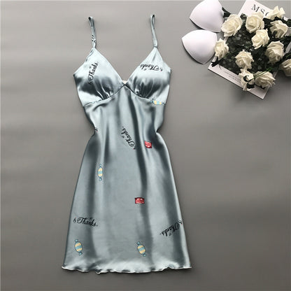Imitation silk print suspender skirt