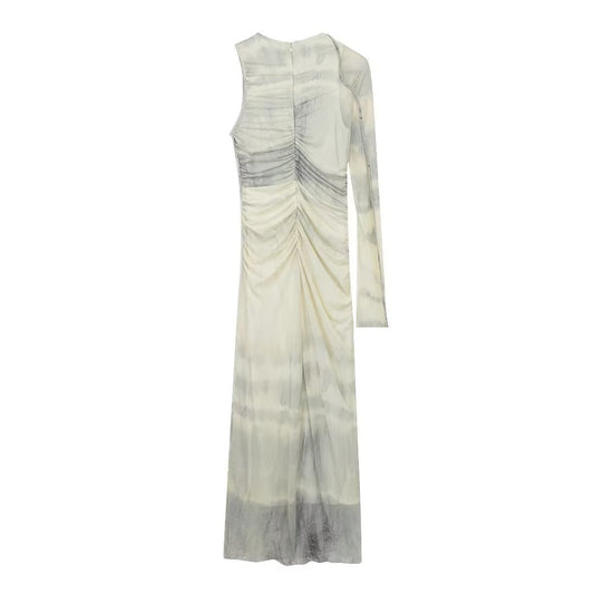 Printed Silk Net Asymmetric Dress