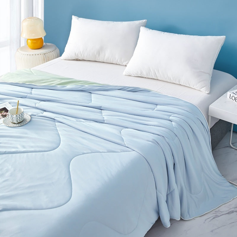 Pure Color Cool Silk Summer Blanket Airable Cover Single Double Summer Ice Cream Ice Silk Summer Quilt Machine Washable Thin Duvet