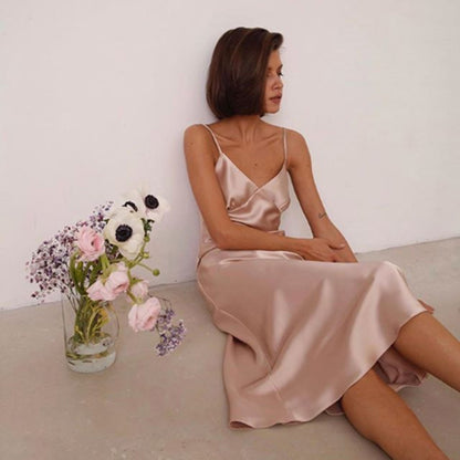 Mobile phone shell sexy sling V-neck silk long dress
