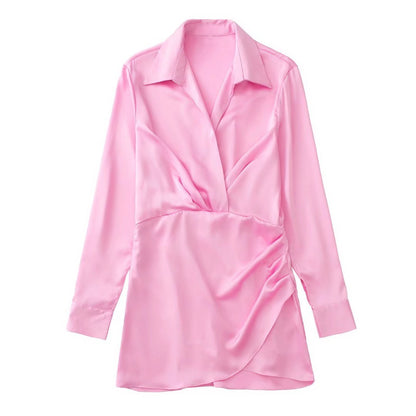 Women's Fashionable Temperament Pure Color Silk Satin Dress