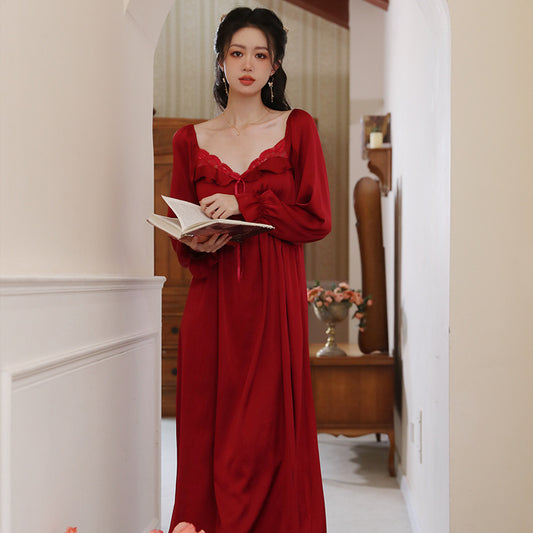 Long Ice Silk Nightgown And Thin Pajamas