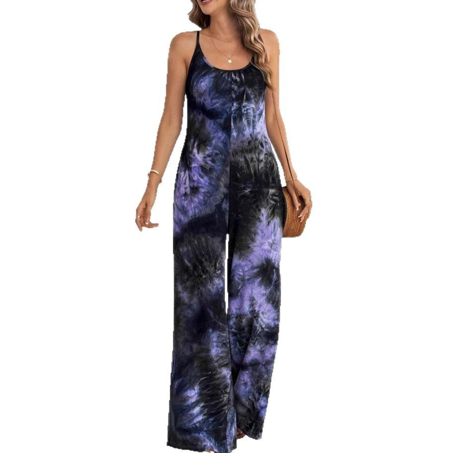 Women's Sleeveless Printed Contrast Strap Fashion Jumpsuit