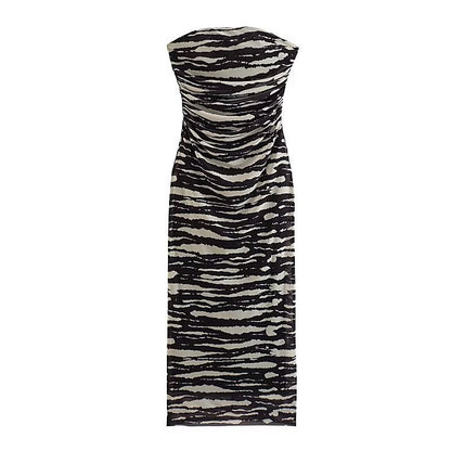 Women's Printed Silk Net Tube Top Dress