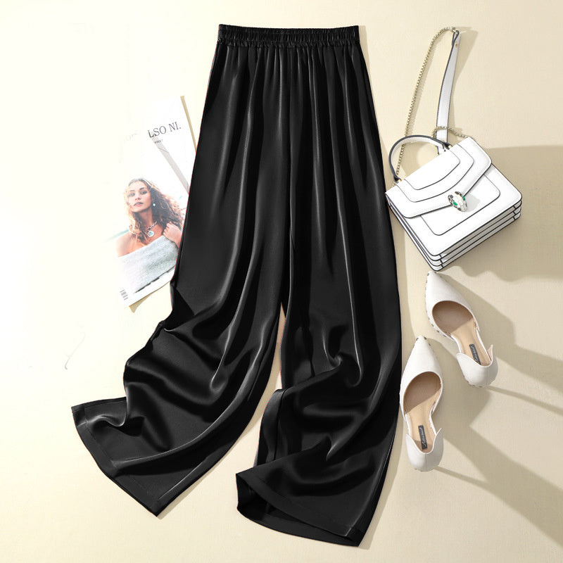 Women's Solid Color Acetate Silk Satin Straight-leg Pants