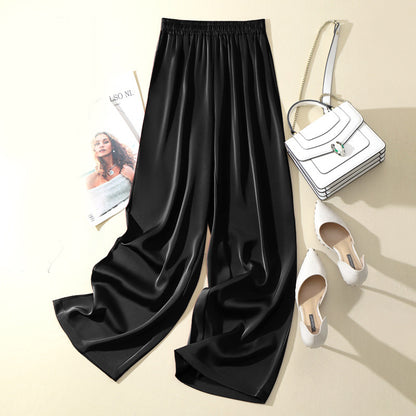 Women's Solid Color Acetate Silk Satin Straight-leg Pants