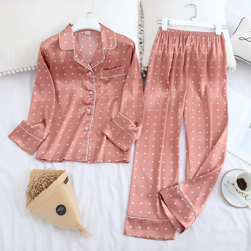 Spring and Autumn Ice Silk Homewear Set