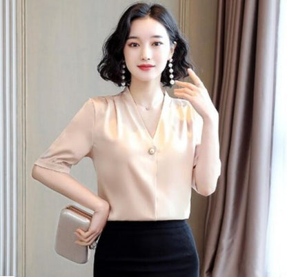Temperament V-neck silk shirt