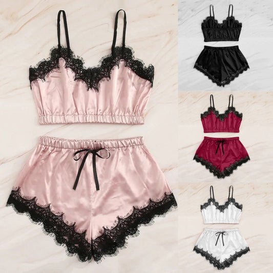 Two-piece embroidered silk shorts