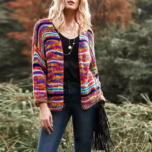 StripeHaven Wool Knit Cardigan Jacket