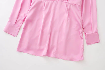 Women's Fashionable Temperament Pure Color Silk Satin Dress