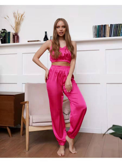 Women's Sexy Ice Silk Solid Color Pajamas