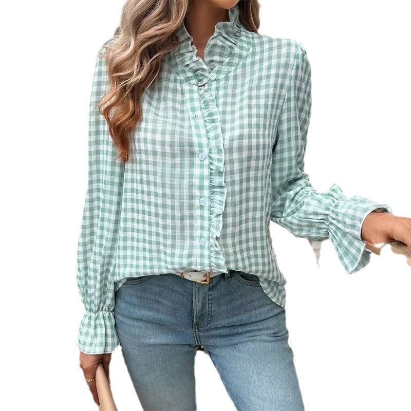 Éclaire RufflePlaid Blouse