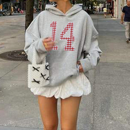 European And American Embroidery Digital Hooded Sweater