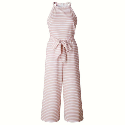 Womens Casual Striped Jumpsuits Summer Cap Sleeve Wide Leg Jumper Romper Button Down Travel Beach Outfits