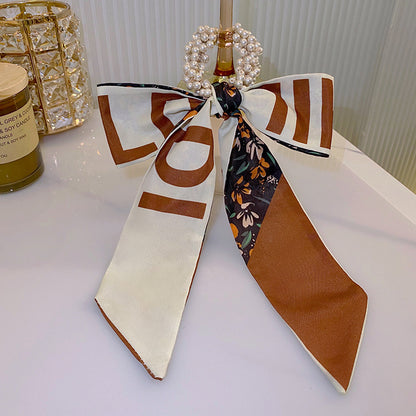 Pearl Head Rope Ribbon Silk Scarf Headband