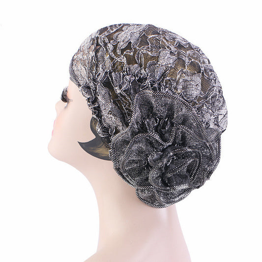Breathable Bright Silk Lace Big Flower Tam-o'-shanter