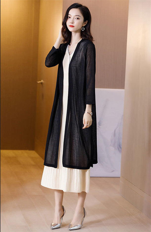Ice Silk Lazy Wind Long Knit Cardigan Casual Loose Women