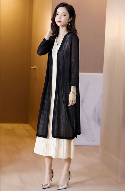 Ice Silk Lazy Wind Long Knit Cardigan Casual Loose Women