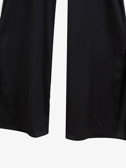 Silk Texture Belt Black Slim Jumpsuit